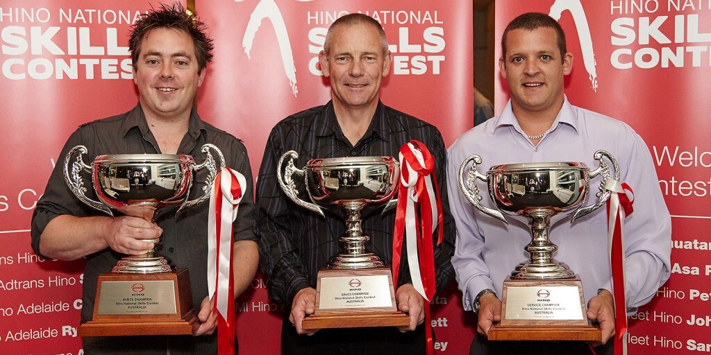 Hino heavyweights: Category winners (from left) were Tom Stewart from West Orange Motors (parts), David Cushion from CMI Hino Adelaide (sales) and Asa Pearson, also from CMI Hino Adelaide (service).