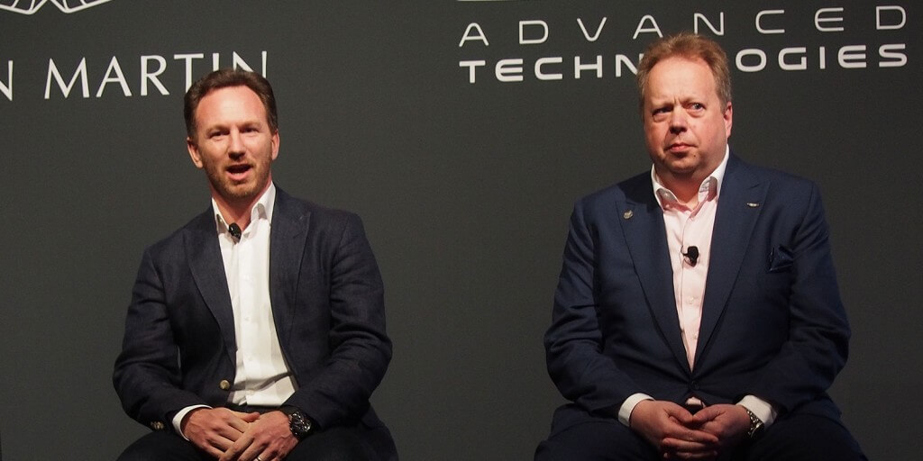 Red Bull Racing team principal Christian Horner (left) and Aston Martin CEO Andy Palmer making the announcement at the Australian Grand Prix in Melbourne of a new co-developed hypercar. But what of the potential of a new power plant from the hypercar as the basis of an F1 engine for Red Bull?