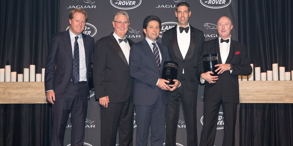 JLRA 15-16 Retailers of the Year winners From left to right - Jason Gorell (Rex Gorell Land Rover), Tony Ireland (Tony Ireland Jaguar), Vince Barbagallo (Souther Land Rover), Ryan Sutton (Concord Jaguar), Greg Myles (Concord Jaguar)